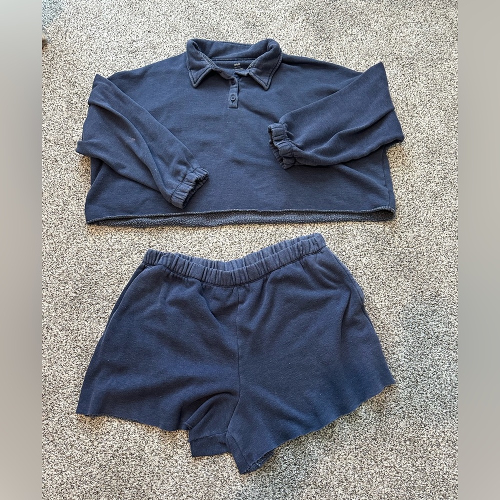 Aerie Fleece of Mind Sweat Set Size XXL- Navy